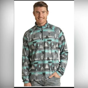 Rock & Roll Denim Men’s Turquoise Aztec Print Performance Quarter Zip